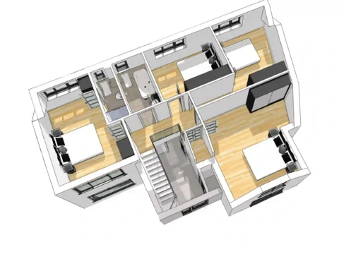 Design Option B: First Floor - 3D Overhead Plan